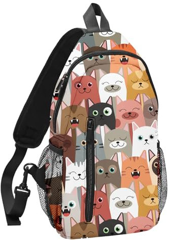 FyLybois Sling Bag Travel Crossbody Rucksack für Damen, lässige Brusttaschen zum Laufen, Wandern, Radfahren, Katze, Einheitsgröße, Sling-Rucksäcke