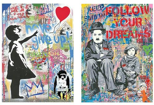 DCIDBEI 2 Pack Diamond Painting 40x50 cm - Gemälde 'Never Give Up' und 'Follow Your Dreams' - Graffiti Neon Farben Malen Nach Zahlen Mit Glitzersteine
