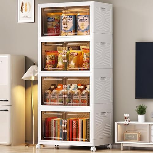 ELPHECO Faltbare Aufbewahrungsbox mit Deckel 4 Packs 110L Aufbewahrungsbox, Stapelbare Aufbewahrungsboxen mit Doppeltüren, Kunststoff-Aufbewahrungsbehälter mit Rädern, 70x46x156cm