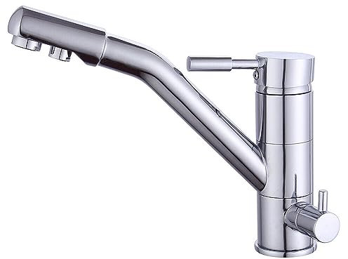 Rubinetto da cucina 3 in 1, in acciaio inox, con 2 leve, rubinetto a tre vie, impianto osmosi, girevole a 360°, per rubinetto osmosi