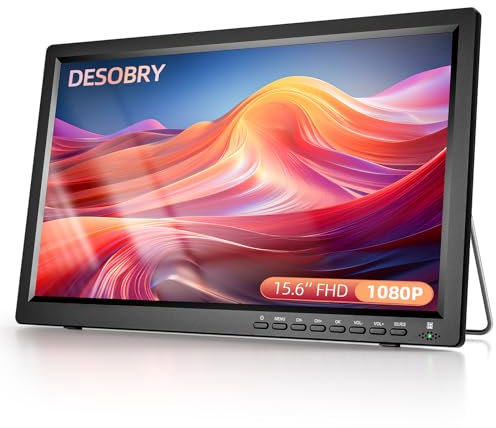 Desobry Portable TV 15.6 inch 1080P Rechargeable Battery TV with DVB-T2 Tuner, Small support USB HDMI AV input, 12v tv for campervan with AC Adapter and Remote Control