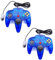 2X Controller Gamepad passend für N64 Nintendo 64 Blau Durchsichtig Joypad Doppelpack