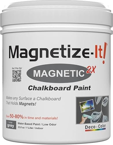 Magnetize-It! Magnetfarbe extra stark für Kreide & Magnet (grau, 1000ml) - Tafelfarbe magnetisch für ca. 3 qm Wand - magnetische Wandfarbe geeignet - Wand Tafellack, magnetische Farbe Magnettafel