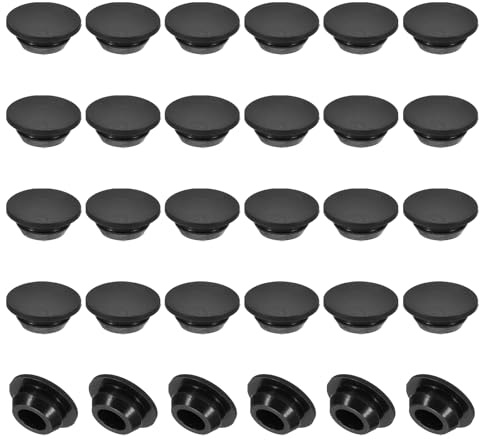 PATIKIL 30 Stück 10mm Durchmesser Silikon Abdeckkappen für Bohrlöcher, in Riegelform Möbel Lochverschluss Knopf Schutzabdeckung Gummistopfen für 10mm Loch, Schwarz.