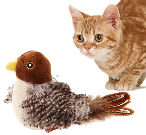 Nbhuiakl Simulierter Zwitscher-Vogel | Vogel-Katzenfederspielzeug | Simulation Vogel Katzenspielzeug mit realistischem Klang und Bewegung | Interaktives Katzenspielzeug | Flatternde Feder Spielzeug