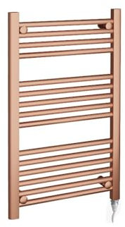 Fixed Temperature Electric Straight Brushed Copper Towel Rail Radiator Bathroom Heater (Pre-Filled) - 500mm (w) x 800mm - 250w Element