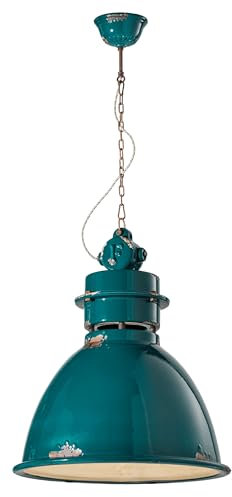 Licht-Erlebnisse Hängeleuchte Keramik groß Ø 50 cm Handarbeit in Petrol Shabby Antik für E27 Industrial Design Hängelampe Esszimmer Küche Pendelleuchte Esstisch
