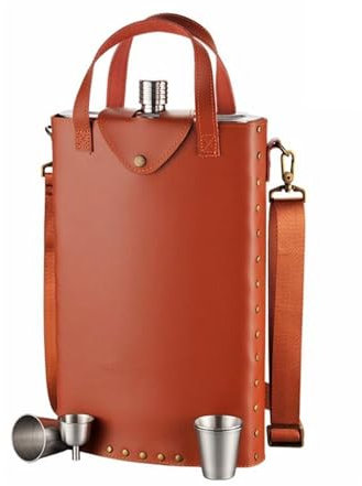 CambOs Reiseflaschen for draußen, tragbare Flaschen for Alkohol for Männer, Flaschen aus 316er Edelstahl mit Trichter, Flaschen for Hochzeiten, Partys und Geburtstage, 500 ml(Brown)