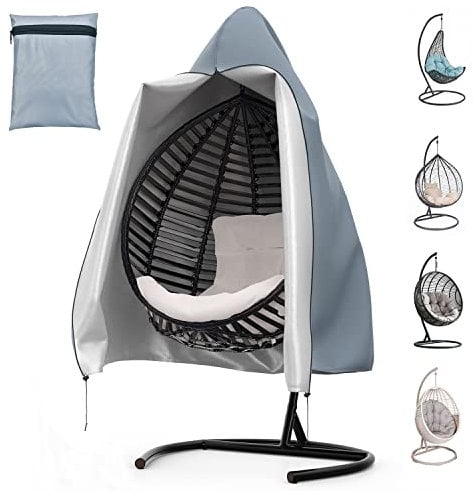 BROSYDA Egg Chair Cover Gray 190x115cm with Air Outlet, Hanging Egg Chair Cover Waterproof Anti-UV Tearproof 420D Oxford Fabric, Swing Chair Cover with Zipper and Drawstring