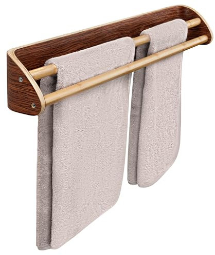 Double barre porte-serviettes en bois de bambou massif – Double porte-serviettes – Double barre porte-serviettes pour mur de salle de bain – Double porte-serviettes pour salle de bain – Tiges en