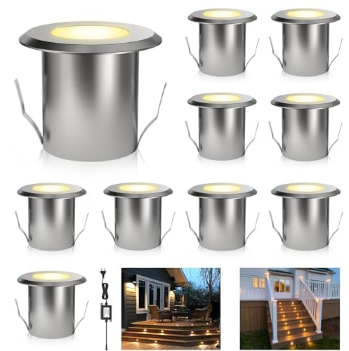 DarisingSun LED Bodeneinbaustrahler 10er Set Ø39mm 0,5W Terrassen Einbaustrahler Aussen 12V IP67 Wasserdicht Aluminium Terrassenstrahler Licht für Küche Garten Treppen Balkon Terrasse, Warmes Weiß
