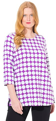 Ulla Popken Damen Shirt, Dots, A-Linie, Rundhals, 3/4-arm, Pima Cotton Shirt