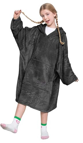 Catalonia Classy Übergroße Fleece Hoodie Decke, Weiche und Warme Decken Hoodie Kinder, Tragbare Decke with Großer Fronttasche für Teenager, Mädchen und Jungen, Weihnachtsgeschenke, Schwarz