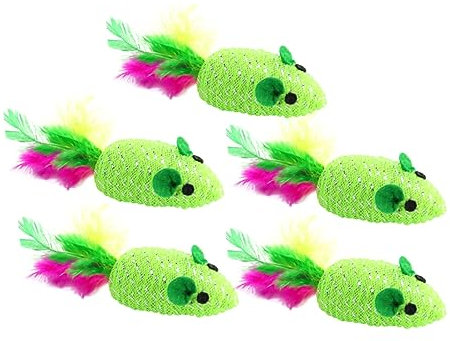 GREENADSCAPE 5pcs Woven Mouse Toy for Cats Interactive Teaser Props Green Funny Design to Prevent Scratching Engaging Fun for Kittens