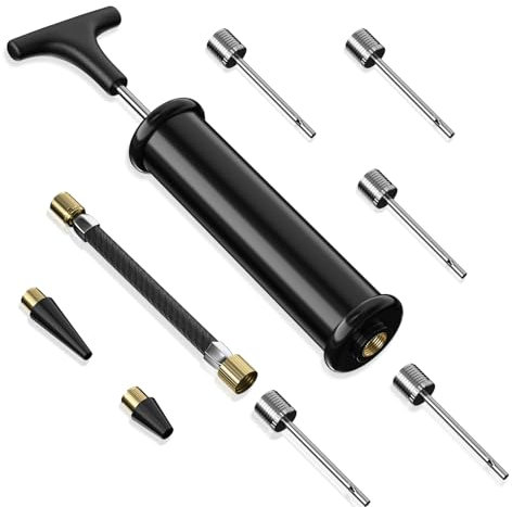 Ball Pump, Sports Ball Pump with 5 Needles, Nozzle,Extension Hose, Carry Bag, Push & Pull Inflator System, Perfect for Volleyball, Basketball, Football, Soccer, Swim Inflatables, Balloon, Black