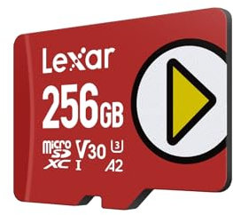 Lexar Play Tarjeta Micro SD 256GB, microSDXC UHS-I, hasta 205 MB/s lectura,140 MB/s escritura, Clase 10, U3, V30, A2, Vídeo 4K, Tarjeta de alta velocidad para Switch/Portable Gaming Devices/Smartphone