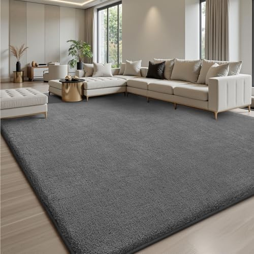 Treeboy Extra Large Rugs Living Room 200x300cm Carpet Grey Rug for Bedroom | Thick Washable Area Rugs,Anti Slip No Shedding Soft Fluffy Rug,Modern Low Pile Shaggy Bedside Carpet for Kids Bedroom Nursery