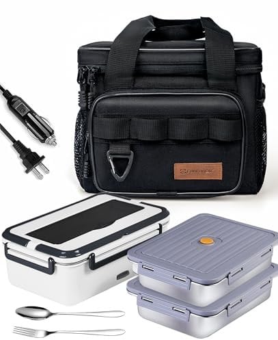 FanFanOK Fiambrera eléctrica (blanco, 2 platos + bolsa)