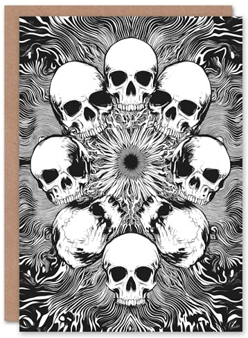 Artery8 Greeting Card Human Skull Ring Voodoo Circle Trippy Black White Blank For Him Or Her Art Birthday Card