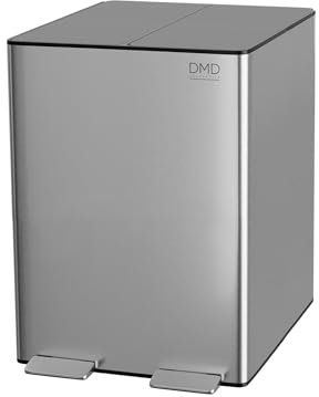 DMD Collective – 30L Stainless Steel Recycling Bin, 2 x 15L Removable Plastic Recycling Buckets, Soft Closure, Easy Clean, Metal Foldable Pedals, Fingerprint Proof, Under Counter Bin - Silver