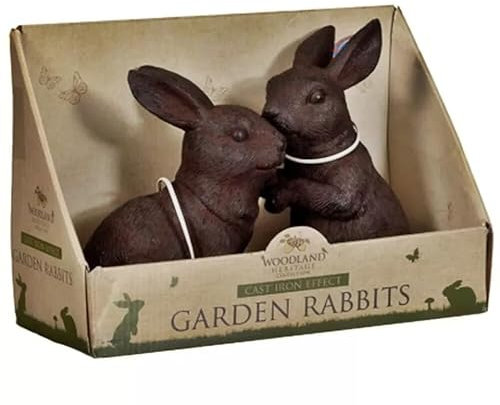 New 2pk Vintage Outdoor Garden Statues Ornament Animal Hare Rabbit Sculpture Ideal Ornament for Yard Lawn Patio, Women/Gardening Decoration Gifts (Cast Iron)