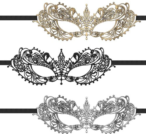 Xinjoduz 3 Stück Maskenball Maske Damen Schwarz, Maske Spitze, Goldene Masquerade Augenmaske Silber Faschingsmasken Karneval Masken für Maskeradepartys Zubehör Halloween Party Abschlussball Kostüm