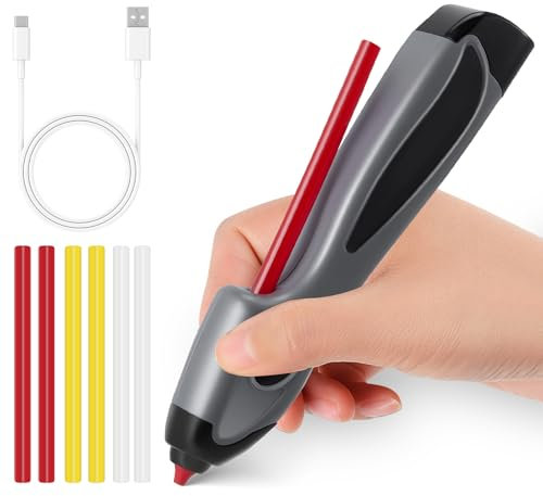 Kabellose Heißklebepistole mit Akku - 6S Schnellvorheizen & Automatischer Tropfschutz, Inkl. 6 Farbigen Bastel-Heißklebestiften (185mm) für Handwerk und Dekoration