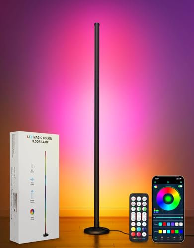 OUTON Lampadaire LED, RGBCW Dimmable Lampadaires avec Télécommande et Contrôle App, 16 Million de Couleurs, Synchronisation Musicale, Minuterie, Hauteur Réglable, pour Salon, Chambre, Jeux