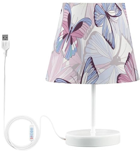 EOSDT Custom Purple Butterfly Lilac Bedside Table Lamp Led Bedside Lamps for Nightstand USB Rechargeable Decorative Lamps for Kids Room