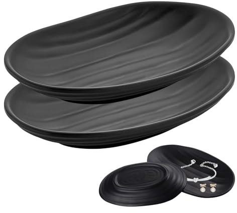 FENGQQKJ Jewellery Tray Key Tray Organiser Jewellery Storage Decorative Tray Key Rack for Hallway Black Oval Watches Coins Bracelet