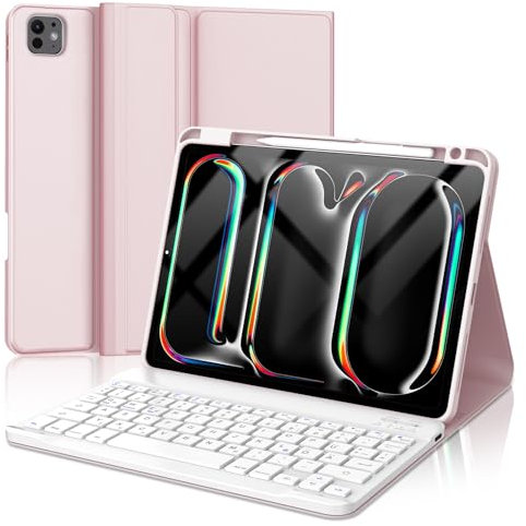 Occtingkind Funda con Teclado para iPad Air 11 M2 2024/M3 2025, Teclado Español Ñ Desmontable Bluetooth y Funda de Diseño Minimalista 360° para Air 11 Pulgadas (M2 2024/M3 2025), Rosa Claro