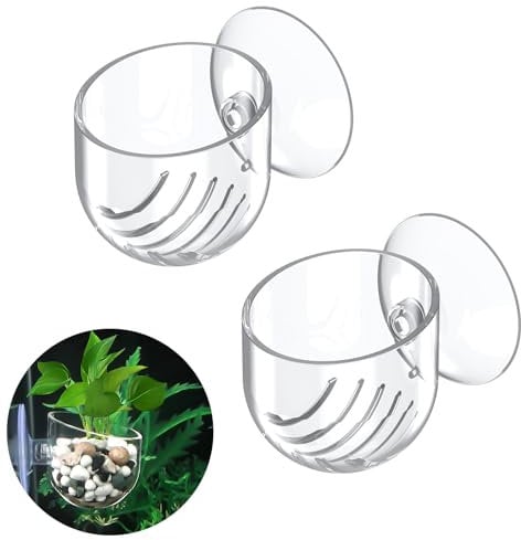 Pawfly 2 Pcs Aquarium Plant Holder for Fish Tanks, Clear Plastic Fish Tank Plant Holder, Aquarium Planter Cup with Suction Cup, Fish Tank Plant Pot for Aquascape Decoration, Red Worm Fish Feeder