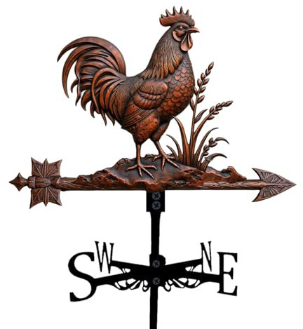 Wetterhahn Windfahne aus Kupfer, 50cm Höhe, 25 cm Breite, Hahn-Design mit Kompassrichtungen (50 * 25cm)