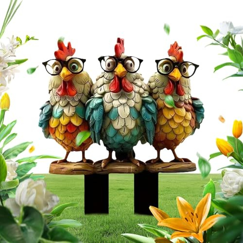 Dayysiuy Hühner Staketenzaun,Flache Acryl Hahn Figur Für Garten - Wetterfeste Deko Hühnerstange für Garten Terrasse Balkon
