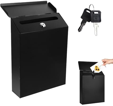 Briefkasten, 29 x 22 x 6,5 cm Abschließbarer Briefkasten zur Wandmontage, Rustikaler Postfach aus Eisen mit Schloss und 2 Schlüsseln, Personalisierter Postfach, für Zuhause, Büro, Garten(Schwarz)