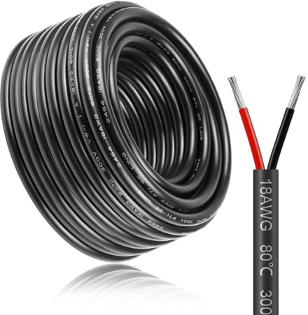Câble Électrique 18AWG 2x0,75mm² 20M, Fil Flexible en Cuivre Étamé à 2 Conducteurs, Tension Nominale 300V, Câble Basse Tension 5V 12V 24V pour Bandes LED, Équipements Électriques et Projets de Câblage