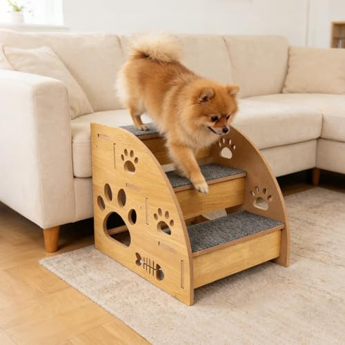 MAIJIAJU Escalier pour chiens et chats âgés, en bois, à 3 marches, antidérapant, pour lit, canapé, balcon, 30 x 40 x 35 cm