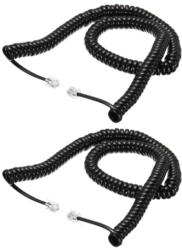 QUARKZMAN 2 Cavi Telefonici Per Telefono Fisso 5m RJ9 4P4C Nero | Cavo A Spirale Senza Garbuglio