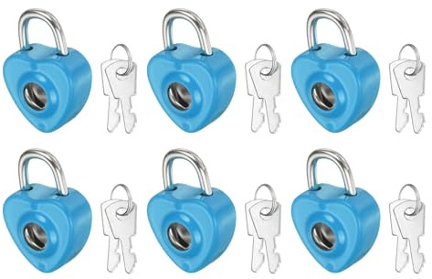 PATIKIL 6Pcs Mini Diary Padlock, Small Metal Heart Shaped Lock Mini Keyed Padlocks with 2 Keys for Diary Book Suitcase Jewelry Box Backpack Luggage, Medium Blue