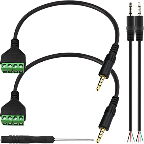 HAAMNING7 3.5mm Speaker Wire Adapter, 1/8 4 Pole Stereo TRRS Male Jack to AV 4 Screw Terminal Block Balun Connector Cable, Solderless Terminal Block Cord 30cm (3.5mm M/ 4pin), 2 PCS