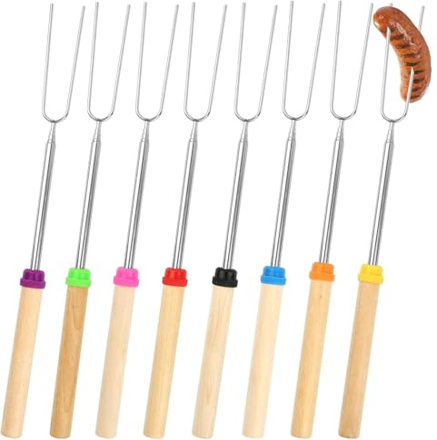 8 Stück Grillspieße Edelstahl, Teleskop Stockbrot Spieße, 31-81cm Lagerfeuer Spieße Lang mit Isolierten Griffen für Camping Gartenparty Grillparty BBQ