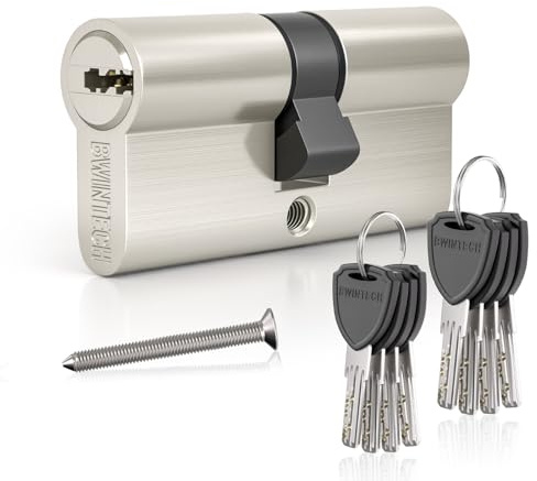 Bwintech 100mm(45/55) Brass Euro Cylinder Lock,Door Barrel Lock, Key with 8 Plastic Handle Keys,High Security for UPVC,Wooden,Composite Doors