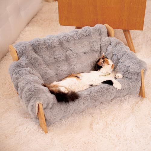 Cheerpals Katzenbett Flauschig für Große Katzen -Katzenliege aus Buchenholz | Katzensofamit Abnehmbarem Waschbar Plüschdecke (Baumwoll-Füllung), Reistehend& Kippsicher zum Schlafen für Alle Katze