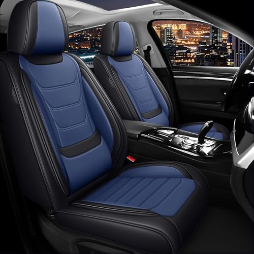 NewYYY AutoSitzbezüge Leder für SEAT Arona 2017-2026, Schwarz-Blau | Nappa Leder Auto Sitzbezug 5 Stück, Wasserdichter Sitzschoner, Kratzfester Schonbezüge, Komfortabler Sitzschutzbezug