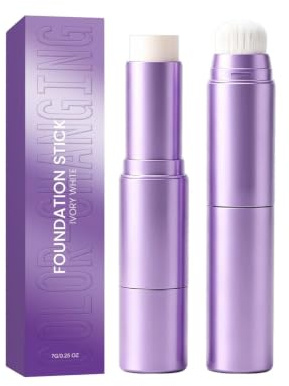 2-in-1 Foundation Stick mit integriertem Blending-Pinsel, aufbaubare Deckkraft, feuchtigkeitsspendend für reife & trockene Haut, natürliches Finish, 7g (Elfenbein)