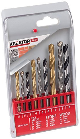 KREATOR KRT012501 Kombi-Bohrer-Set HSS, Stein, Holz, 9-teilig