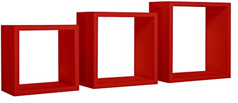 Sanitec Incubo Mensole da Parete, Legno, Rosso, 15.5x35.0x35.0 cm, 3 unità