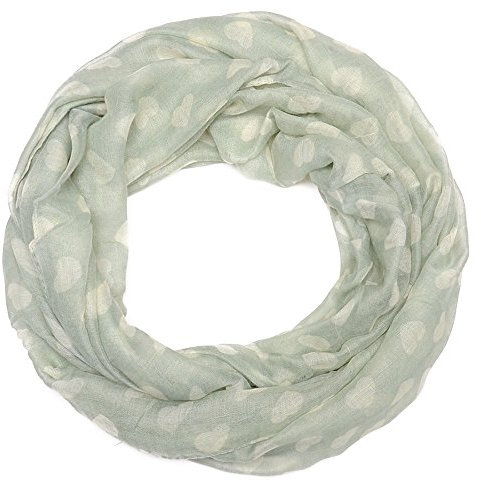 Kandharis leichter halbtransparenter Rundschal Schal mit angesagtem Herz-Print herzen tupfen SH01-8 helles Olivgruen