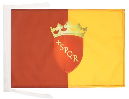 BANDIERA CITTÀ DI ROMA CON STEMMA 45x30cm - BANDIERINA ROMANA CON BLASONE 30 x 45 cm cordicelle - AZ FLAG