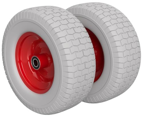 2 x PU Rad Ø 400 mm 6.50-8, 2 Kugellager Rasenmäher Traktor PANNENSICHER, grau/rot